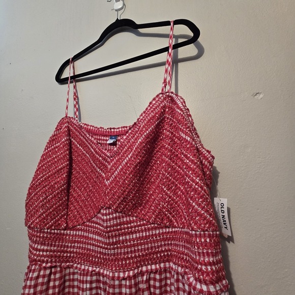 Old Navy NWT Red Gingham Sun Dress 4X Red White Smocked Cottagecore Boho Summer - Picture 2 of 13